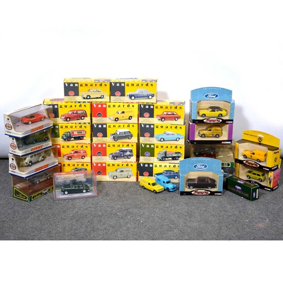 One box of diecast models, including fourteen Vanguards, modern Dinky and Corgi.