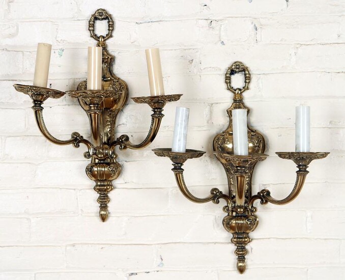 PAIR NEOCLASSICAL STYLE POLISHED BRONZE SCONCES