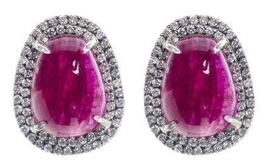 PAIR OF 18CT WHITE GOLD, RUBY AND DIAMOND EARRINGS Accompanied by a C. Dunaigre report numbered CDC 1310298/1&2, dated 4 November 20...