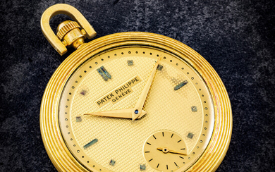 PATEK PHILIPPE. AN 18K GOLD OPENFACE POCKET WATCH REF. 765, MANUFACTURED IN 1953