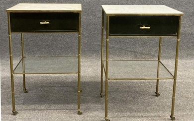 PR OF MARBLE TOP SIDE TABLES W/ GILDED BAMBOO LEGS &