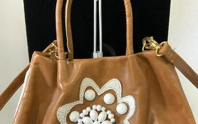 PULICATI Brown Leather Artisanal Bead Handbag