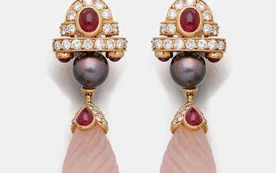 Pair of rose quartz earrings by Boucheron