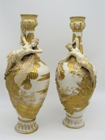 Pair Amphora/Austrian Figural Porcelain Vases