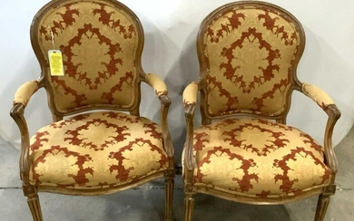 Pair Antique French Fauteuils W/ Custom Upholstery