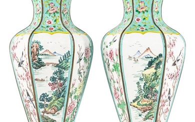 Pair Chinese Canton Enamel Floral Vases