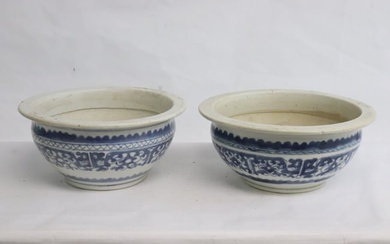 Pair Chinese blue and white porcelain planters