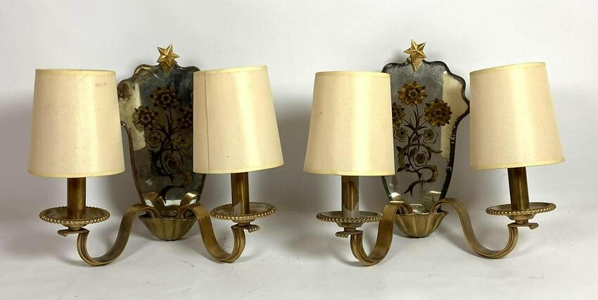 Pair French Style Mirror and Bronze Wall Sconces. Reve