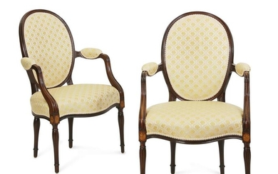 Pair George III mahogany armchairs