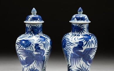 Pair Holland Blue & White Porcelain Urns