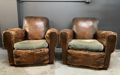 Pair Of 1930s Art Deco French Leather Club Chairs