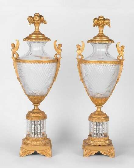 Pair Of 19Th C. Louis Xvi Style Gilt Bronze & Cut Glass