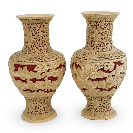 Pair Of Cinnabar Vases
