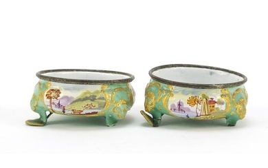 Pair of 19th century French enamel salts, hand painted with ...