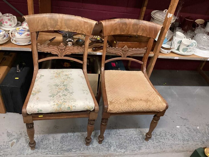 Pair of 19th century mahogany bar back dining chairs together with an oak hall chair (3)