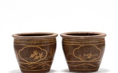 Pair of Asian Glazed Pottery Jardinieres