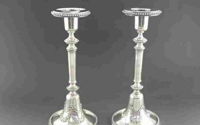Pair of Belgian sterling silver candlesticks in the