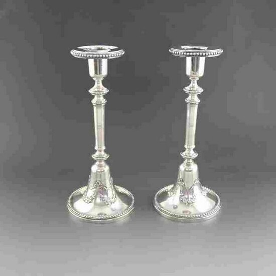 Pair of Belgian sterling silver candlesticks in the