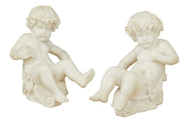 Pair of Carved Marble Putti