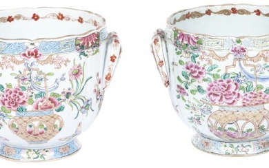 Pair of Chinese Famille Rose Enameled Porcelain Cache Pots