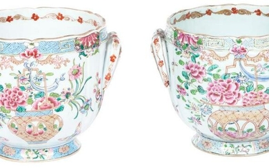 Pair of Chinese Famille Rose Enameled Porcelain Cache