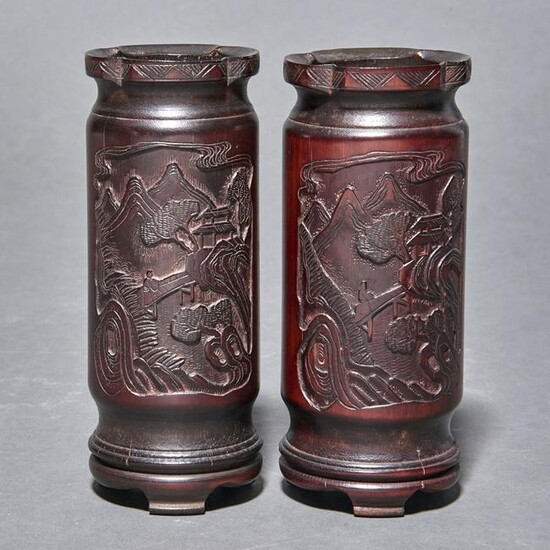 Pair of Chinese bamboo carved brush pots
