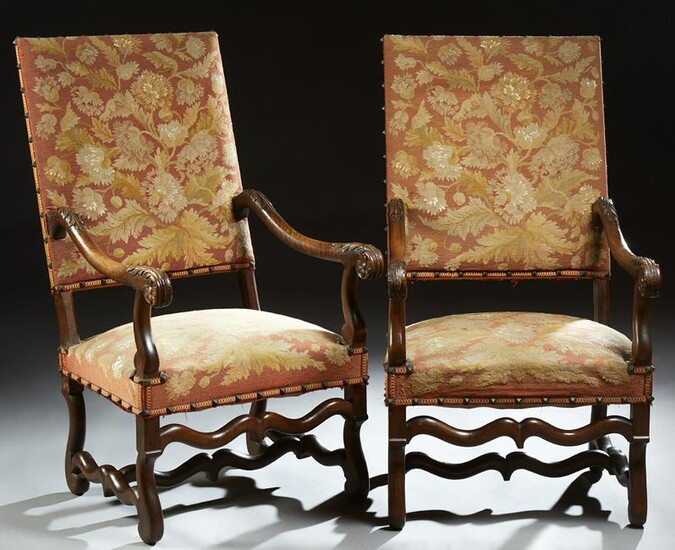 Pair of French Louis XIII Style Upholstered Fauteuils