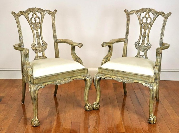 Pair of French Style Carved Armchairs