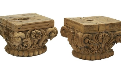 Pair of Indian Carved Wooden Temple Capitals