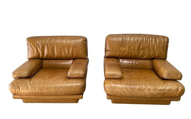 Pair of Italian Leather Club Chairs 33"H, 39"L, 41"W ea....