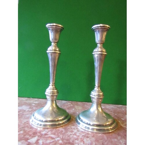 Pair of Large Solid Silver Turned Pedestal Form Candle Stick...