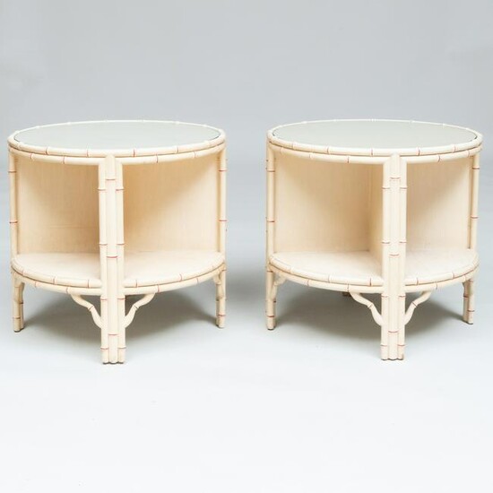 Pair of Painted Faux Bamboo Two Tier Side Tables