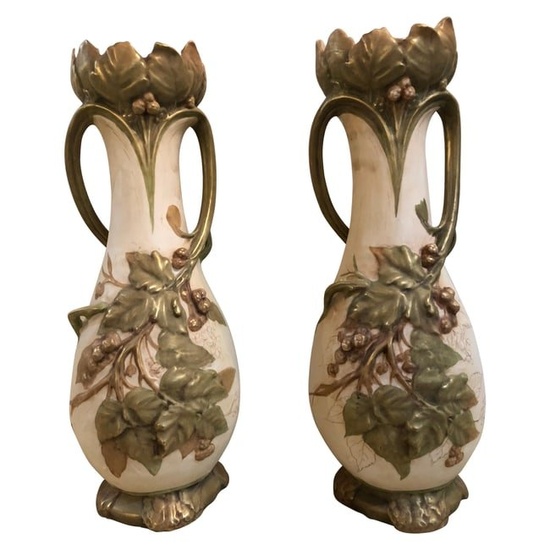 Pair of Royal Dux Flower Vases or Centerpieces, Art Nouveau Era