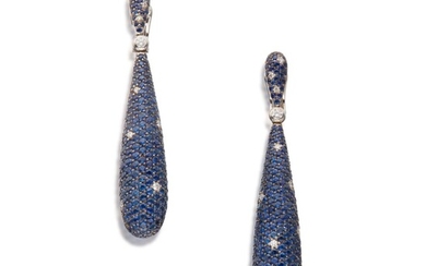 Pair of Sapphire and Diamond 'Gocce' Pendant-Earclips, de Grisogono