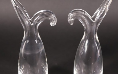 Pair of Signed Steuben Crystal Flared Flower Bud Vases Designed by George Thompson, 1957