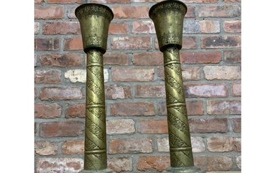 Pair of large early 20th century Indian brass pricket candle...
