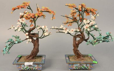 Pair of turquoise hardstone trees in cloisonne