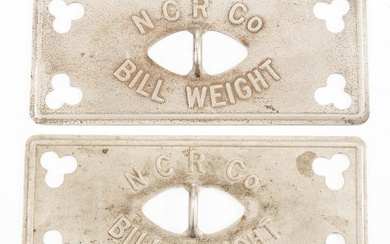 Pair of vintage "NCR Co.", marked Bill Weights for pressing paper bills, 2 1/2" x 7", nickel over