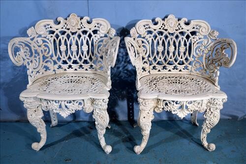 Pair of wrought iron garden chairs, ca. 1880's
