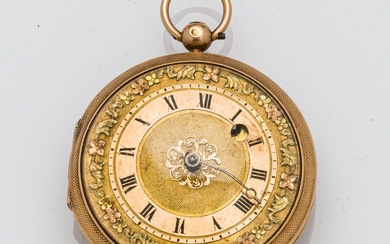 Paris (1819-1938) Montre de gousset en or jaune 750°/°° , le cadran à décor de...