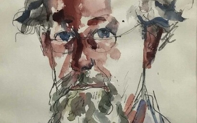 Peter Collins (1923-2001) pencil and watercolour self portrait
