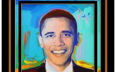 Peter Max Original Painting On Canvas President Obama Potrait Signed Pop Artwork