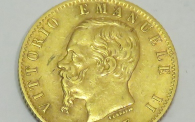 Pièce en or de 20 Lires "Vittorio Emanuelle II" datée de 1867. Poids : 6g45....