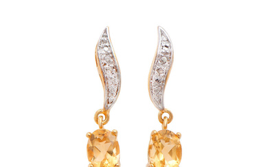 Plated 18KT Yellow Gold 2.04ctw Citrine and Diamond Earrings
