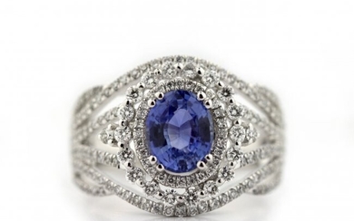 Platinum Blue Sapphire and Diamond Ring