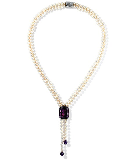 Poiray | Sautoir perles de culture, améthystes et diamants | Cultured pearl, amethyst and diamond necklace