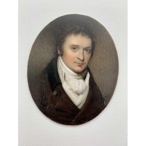 Portrait Miniature A finely painted portrait on ivory of a g...
