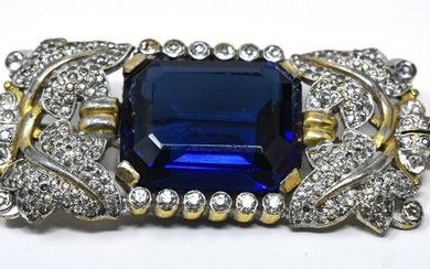 Rare Crown Trifari Large Sapphire Crystal Brooch