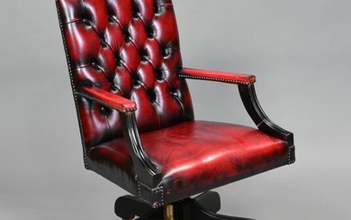 Red Leather Button Tufted Chesterfield Office Chair