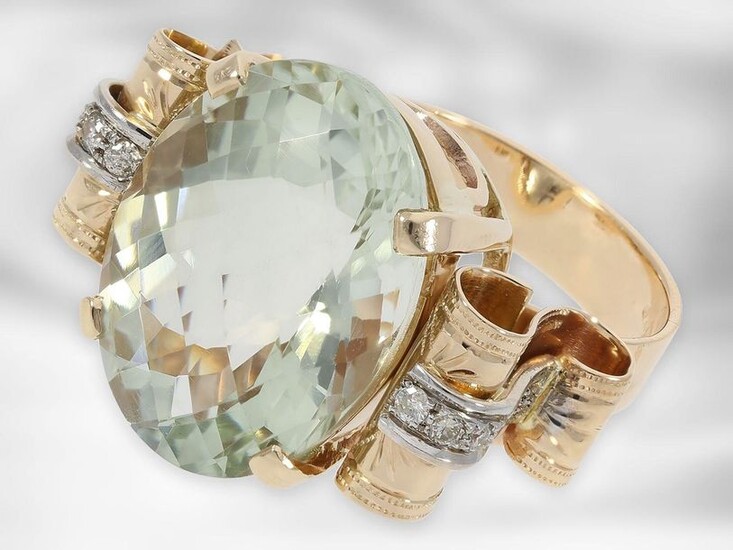 Ring: rose gold ring with prasiolite and diamonds,...